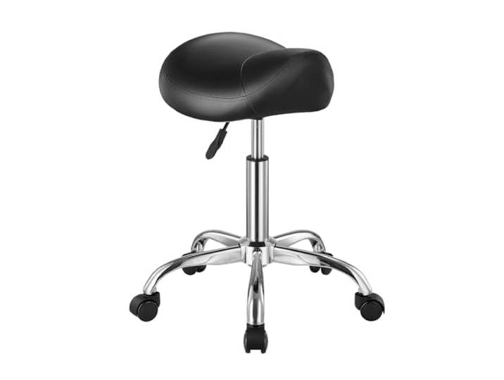 VEVOR Tabouret de Selle à roulettes\, capacité Poids 204 kg\, Tabouret Roulant Ergonomique\, Hauteur réglable\, Chaise de Selle pivotante en Cuir PU épais\, pour Salon\, Massage\, Tatouage\, Clinique\, Noir
