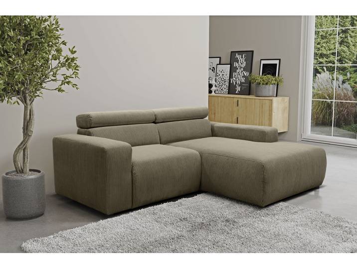 Ecksofa DOMO COLLECTION BRANDON inkl. Kopfteilverstellung, 214x100x80 cm, L-Form , braun (schlamm), B:214cm H:80cm T:175cm, 100% Polyester, Sofas, Ecksofa, Cord, schlamm