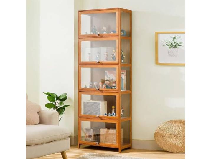 Vertikale Vitrine, Ausstellungskasten, Sammlungsregal, Aufbewahrung 5 Unabhängige Ebenen Mit Klapptüren, Glatte Oberfläche, Zum Schutz Von Charakterfiguren, Sammelspielzeuge, Wohnzimmer&Studio