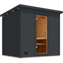 Karibu Gartensauna Saunahaus Hytti 3 anthrazit, Klarglas Ganzglastür, Ohne Ofen inkl. gratis Zubehörpaket im Wert von 126,96€