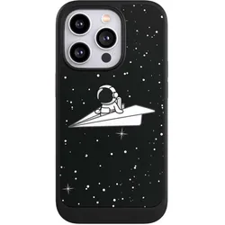 Nivocase Hülle für Apple iPhone 14 Pro Handyhülle NIVOcore Case Schwarz Astronaut Comic Papier (Apple iPhone 14 Pro), Smartphone Hülle, Schwarz