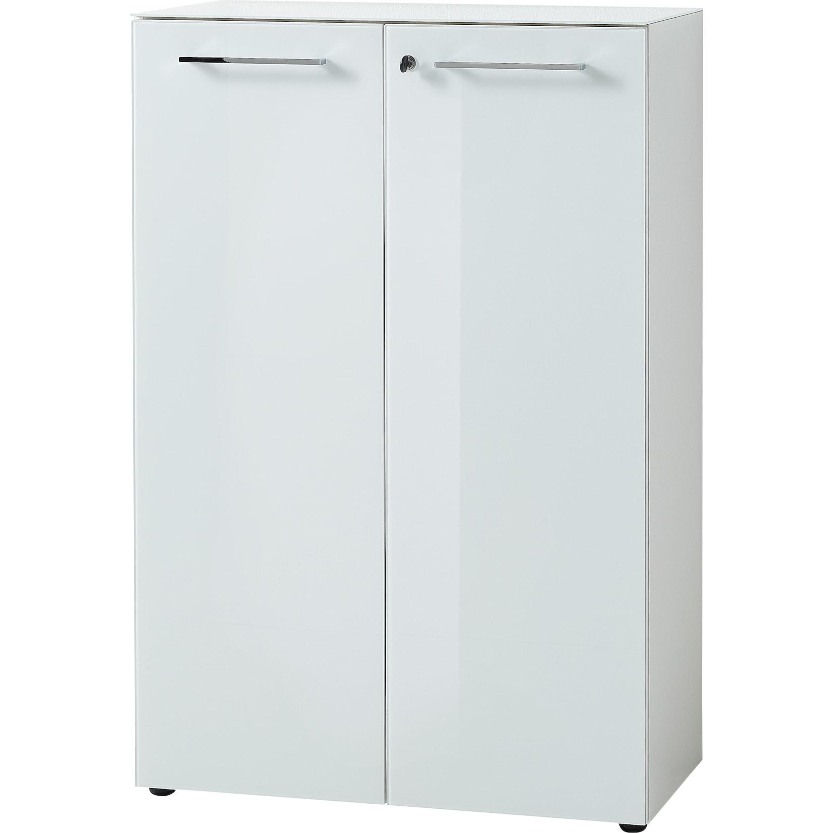 Aktenschrank "Muenchen" Glasfront Soft-Close Abschließbar, Weiß 80x37x120cm