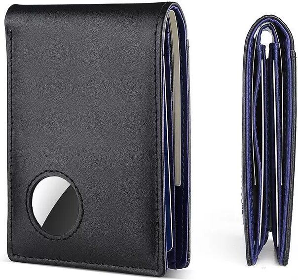INF Portefeuille fin avec blocage RFID et porte-AirTag en cuir pour homme Bleu