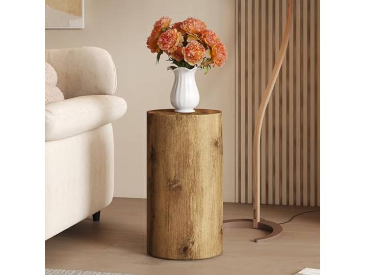 Vexelus Runder Beistelltisch MDF Holzoptik, Ø30 cm Höhe 55 cm, montagefrei als Sofa‑ und Teetisch