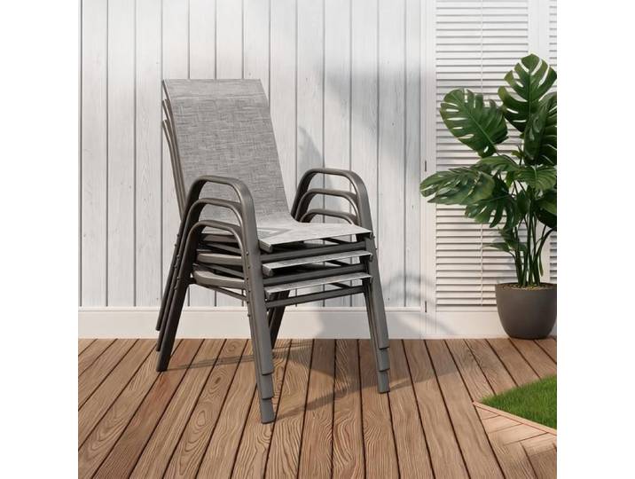 Lot de 4 chaises de jardin empilables - JoyGarden - Dossier haut structure métal antirouille tissu résistant pour terrasse - Gris