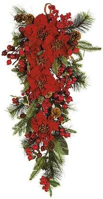 Nearly Natural Poinsettia Teardrop Silk Flower Arrangement