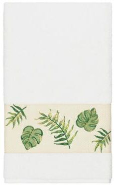 Authentic Hotel and Spa Turkish Cotton Palm Fronds Embroidered White Bath Towel