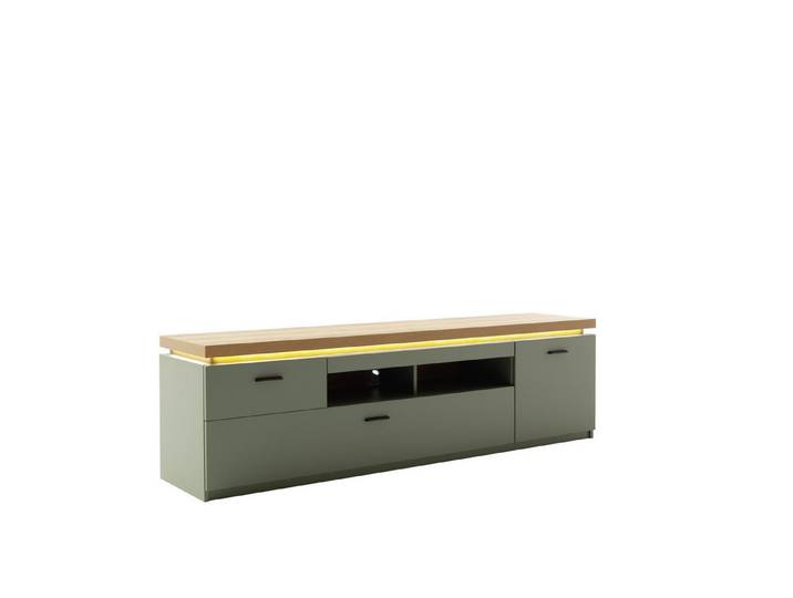 freiraum Lowboard MONIZ, 2 Schübe, 1 Tür, Salbei grün / Eichenfarben Dekor - 195x57x44 (BxHxT)