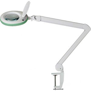 Lumeno Lupenleuchte 7213 MKIII, 127 mm Glaslinse, LED, 1,75x Vergrößerung (3 Dioptrien), weiß / grün, mit Tischklemme
