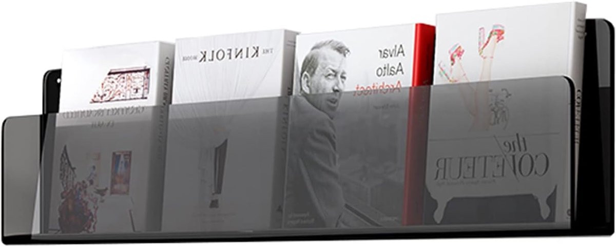 Donkergrijze tijdschriftenhouder en brochure display voor kantoordecoratie met groot weergavegebied