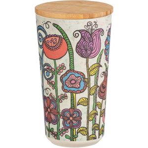 Wenko Vorratsdose Flowers 54208100, aus Kunststoff, 0,95 Liter, mit Bambusdeckel, mehrfarbig, luftdicht