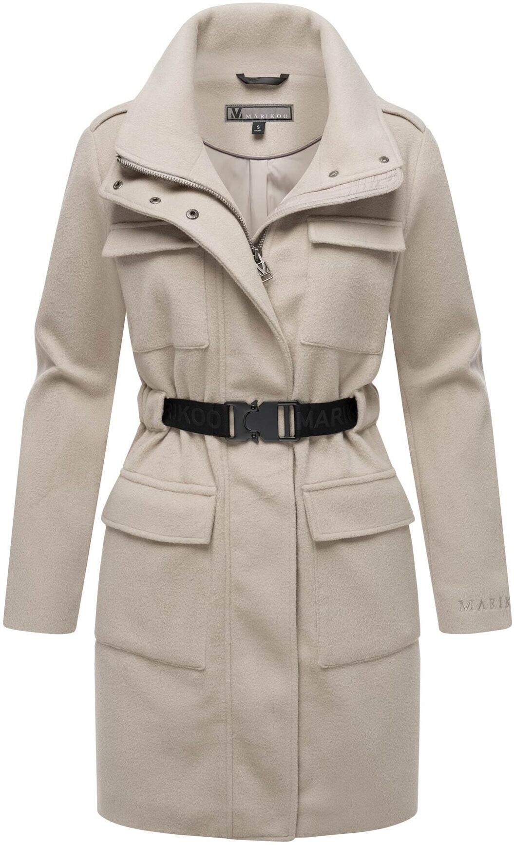 Kurzmantel MARIKOO "Tanokoo", Damen, Gr. L, weiß (bone), 90% Polyester, 10% Viskose, Mäntel Kurzmantel, Eleganter Übergangsmantel mit großen Taschen und Stretch-Gürtel