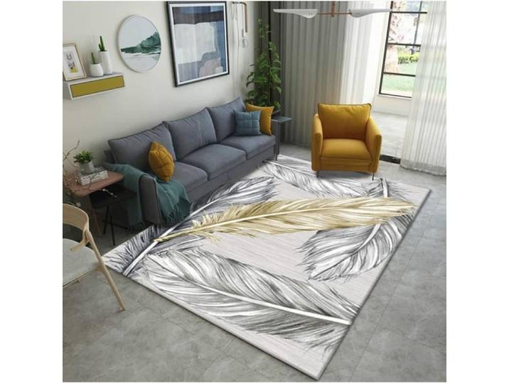 Tapis de Salon Moderne en Plume d'or Blanc - Antidérapant - 60x90cm