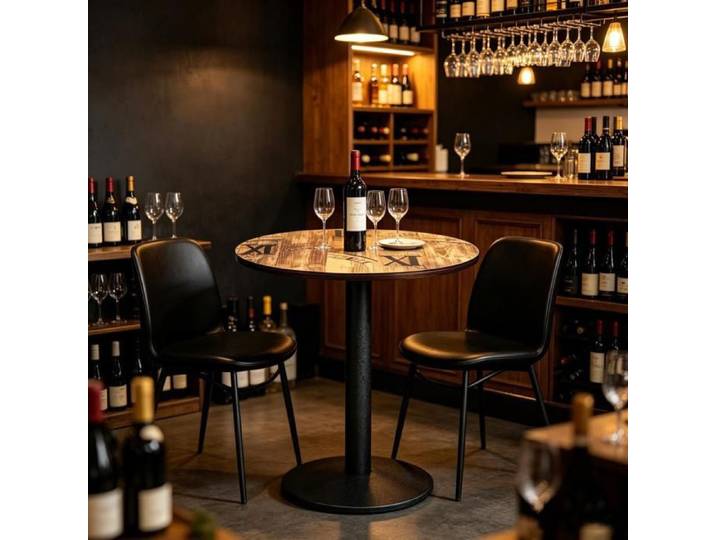 PIPIPOXER Table de bar ronde 60cm table de bistrot café wine bar plateau motif chiffres table commerciale style industriel 60x60x75