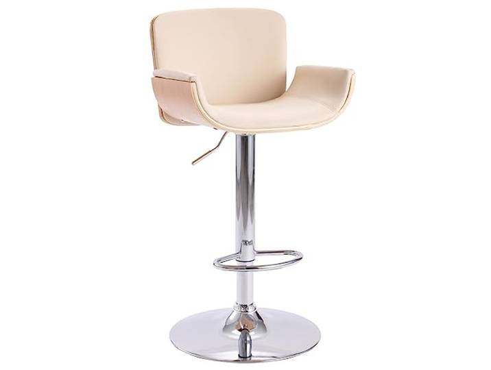 VIHHQGC Barhocker Creme Kunstleder mit Gasfedermechanismus und Fußstütze Verstellbare Höhe, Holzgestell, Metallrahmen, ergonomisches Design, einfache Montage, 110 kg Belastbarkeit