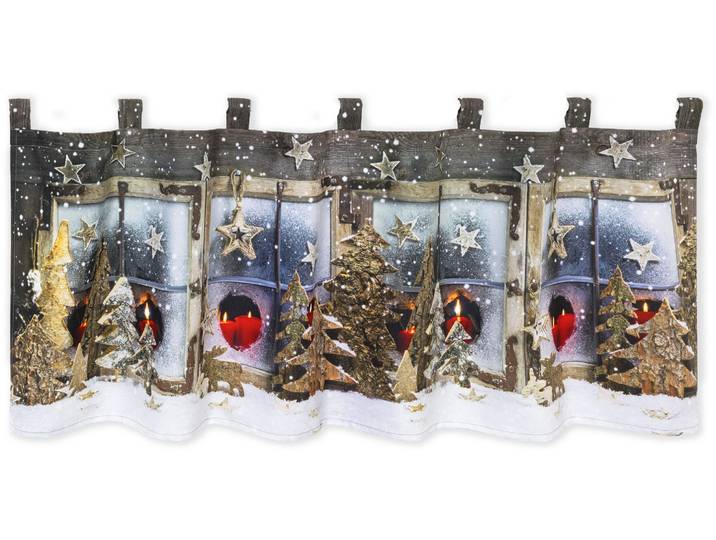 Scheibengardine DELINDO LIFESTYLE Winterlandschaft Gr. 1, bunt (mehrfarbig), B:120cm H:45cm, Microfaser, Polyester, Gardinen, Scheibengardine, mit Schlaufenaufhängung, für die Küche