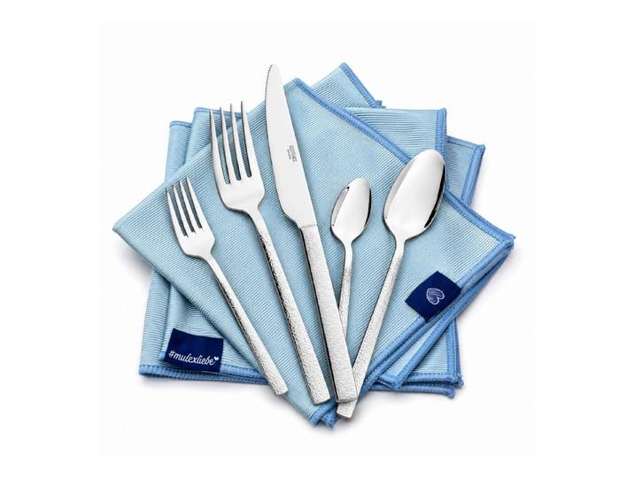 Mulex Besteck-Set Genua, Besteckset mit 3 Multifunktionstüchern (63-tlg), 12 Personen, Edelstahl 18/0, Kratzfestes Besteck mit edlem Design und angenehmer Haptik