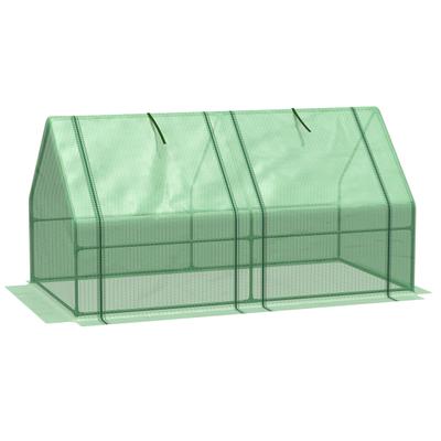 MODFU Mini-Gewächshaus aus Stahl Grün 180x90x90 cm mit PE-Folie, UV-beständig, rollbare Fenster