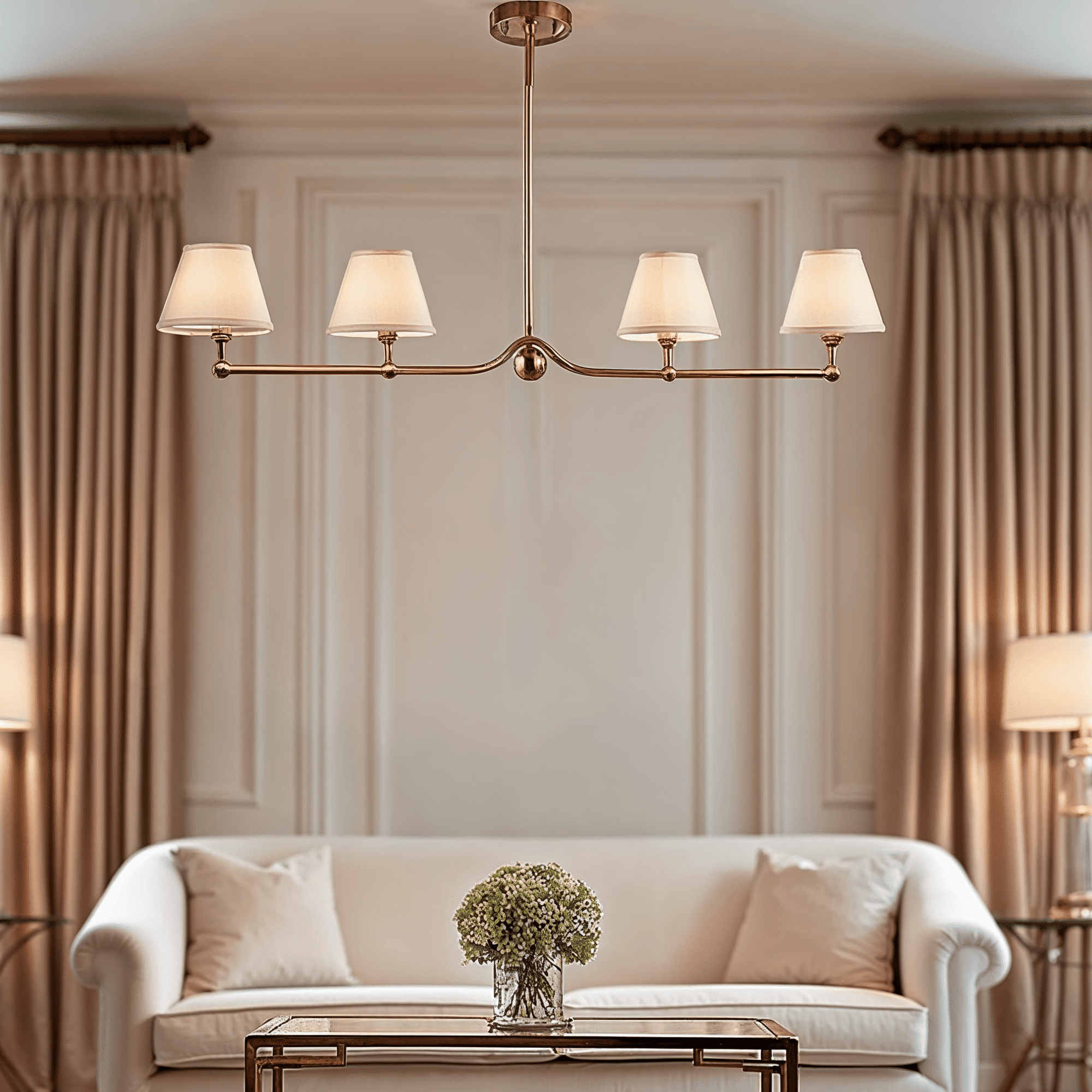 Sabrina Brushed Brass 4 Light Linear Pendant Ceiling Light