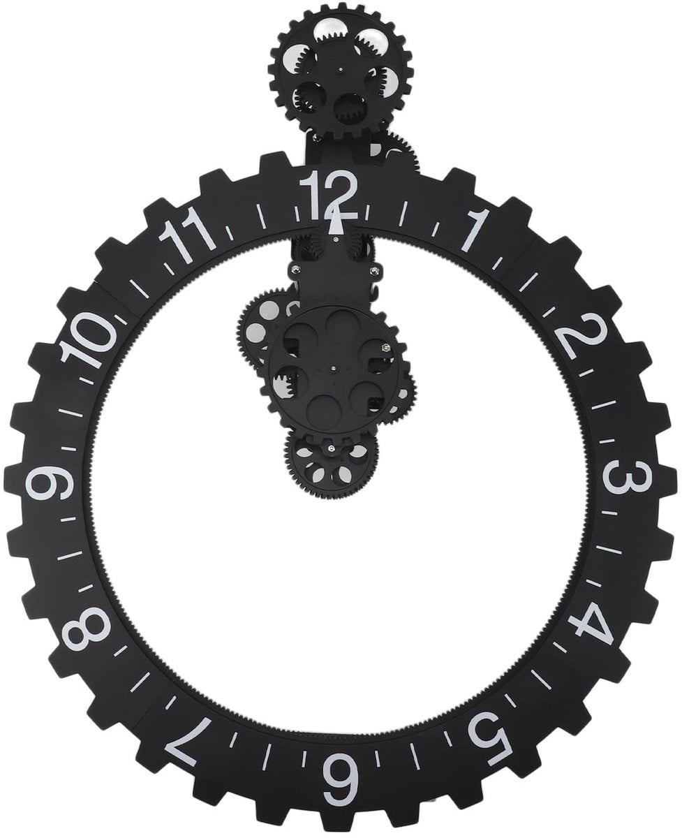 Allecto 3D Mechanische Tandwielklok Wandklok - Zwart - 40,5 cm