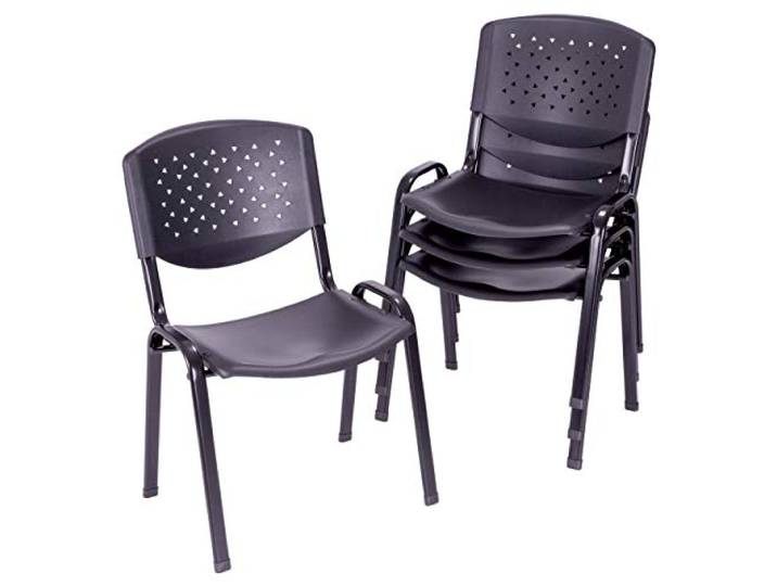 Nexos Trading 4er Set Bürostuhl Konferenzstuhl Besucherstuhl schwarz LxBxH 48 x 54 x 79 cm Stapelstuhl Metallrahmen stabil Sitzfläche Kunststoff