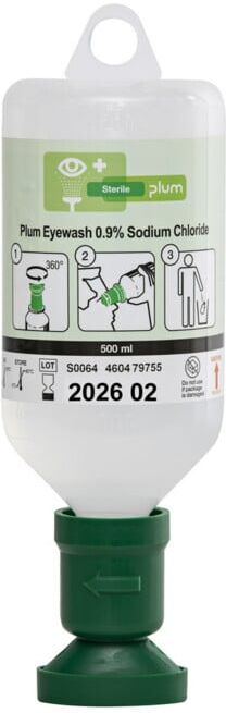 PLUM Bain oculaire 0,9 % chlorure de sodium 500 ml, avec capuchon antipoussière (5715205460423)