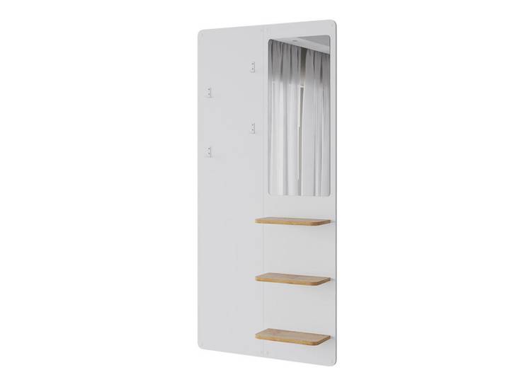 Vicco Wandgarderobe Jochen Weiß/Eiche 70 x 150 cm mit Spiegel, Weiß, Eichefarben, Rechteckig, 70x150x15 cm, Garderobe, Garderobenpaneele