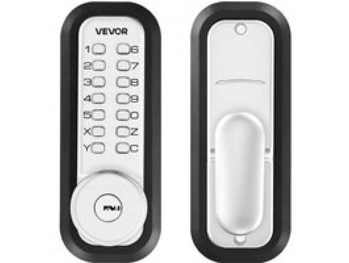 VEVOR Mechanisches Codeschloss mit Einseitigem Tastenschloss (4- bis 7-stelliger Code), Schlüsselloses Türschloss mit Schlüsseln & Knauf & Automatischer Verriegelung, für Haustüren Garagen, Silber