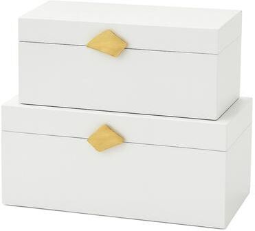 Vintiquewise Set of 2 Decorative Wooden Storage Boxes with Gold Accent