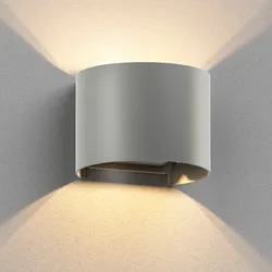 ledscom.de Wandleuchte RUNEL für außen, grau, IP65, Up & Downlight + LED Lampe max. 485lm, warmweiß