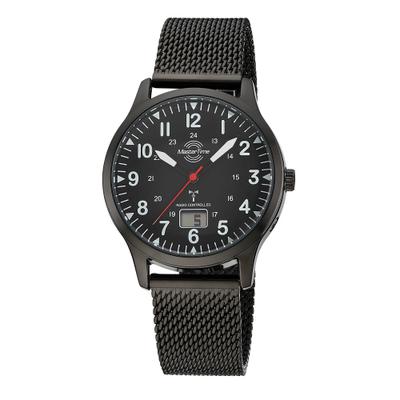 Funkuhr MASTER TIME "Aviation", schwarz (schwarz, weiß, rot, schwarz), Armbanduhren, Herren, schwarz, Funkuhr, Quarzuhr, Armbanduhr, Herrenuhr, Edelstahlarmband, analog, digital