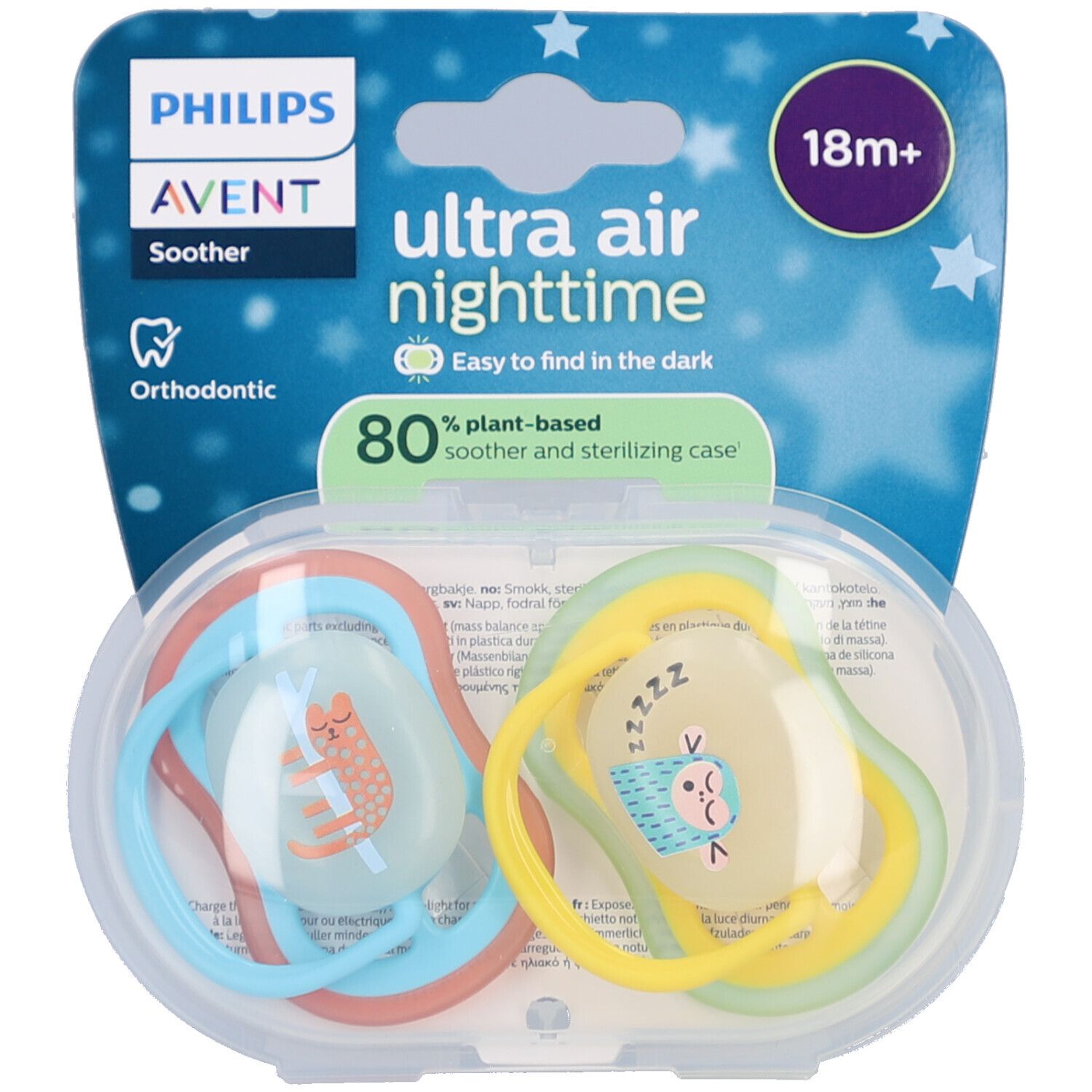 Philips Avent Fopspeen +18m Air Night aap/poes 2st 2 St Schnuller