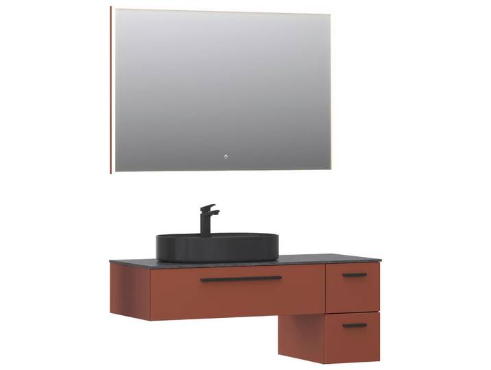 Belluti Badezimmer, Rotbraun, Holzwerkstoff, 4-teilig, 1 Schublade(n),3 Schublade(n) Schubladen, F, 120.8 cm, Griffeauswahl, hängend, Zusatzausstattung erhältlich, Typenvielfalt, Permanentablauf notwendig, Waschbecken ohne Überlaufloch, Badezimmer, Badmöbelsets & -serien, Badmöbelset
