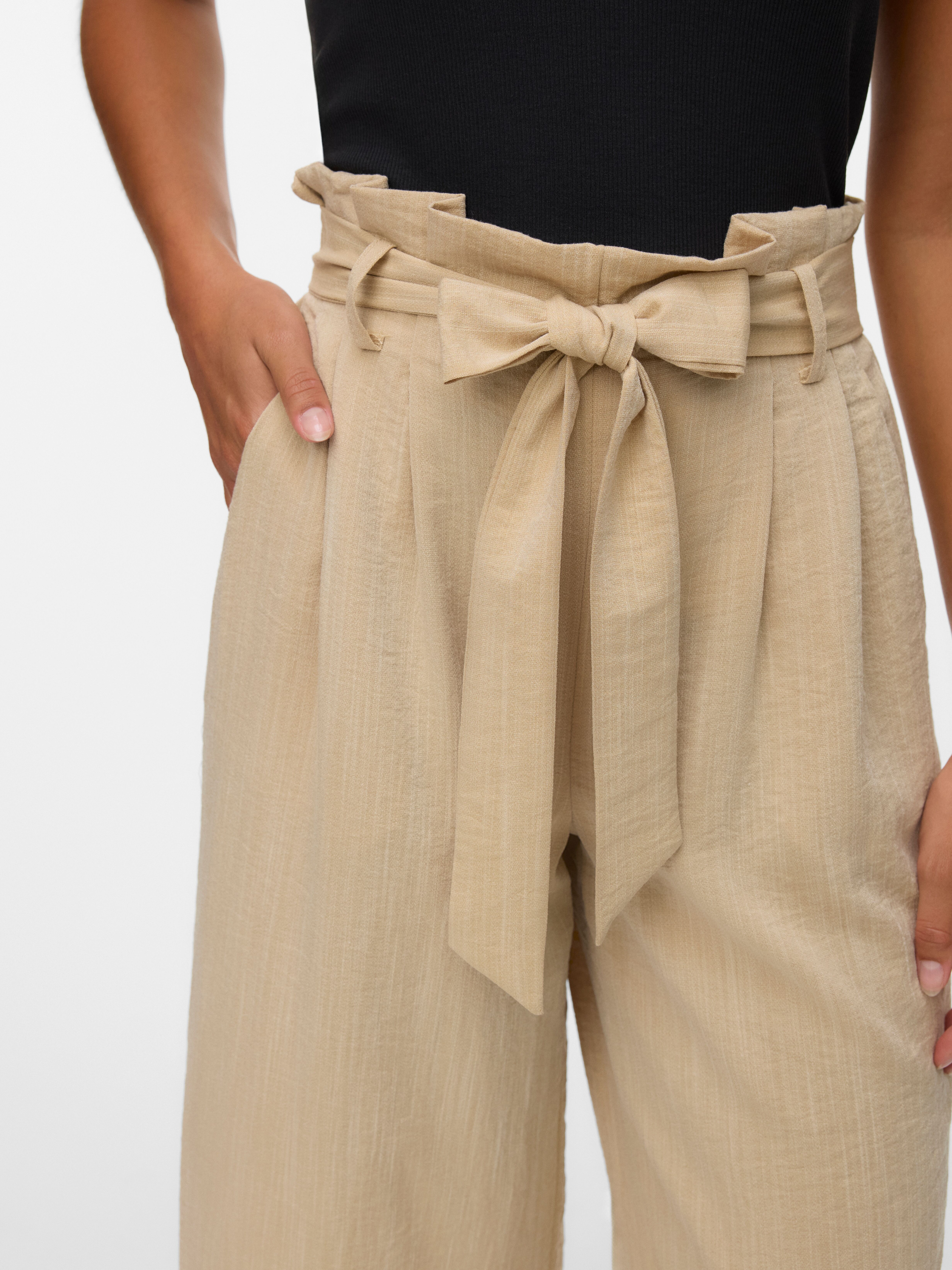 Paperbag-Hose VERO MODA "VMSYDNEY HW PAPERBAG ANKLE PANT NOOS", Damen, Gr. XL (42), Länge 32, safari, Web, Obermaterial: 53% Viskose, 35% Polyester, 12% Nylon, unifarben, knöchelfrei, Hosen Paperbag-Hose, Materialmix