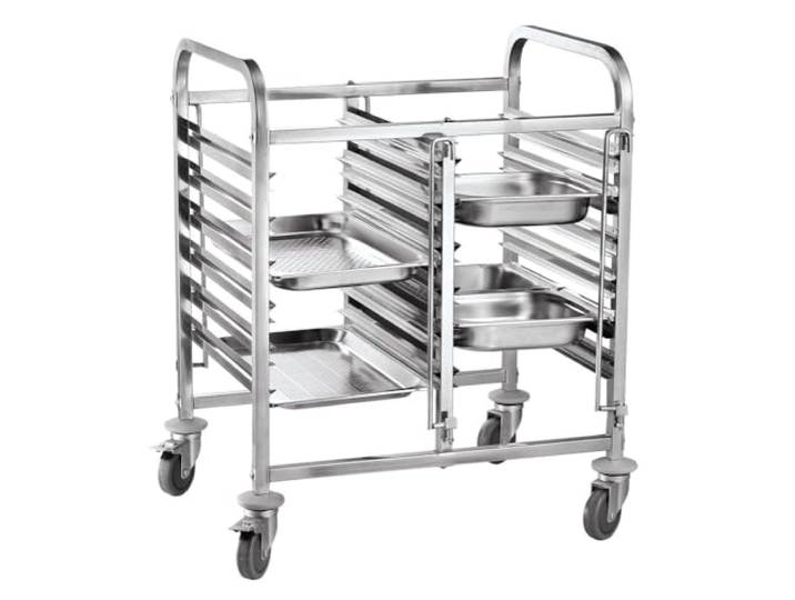 HENDI Tablettwagen, doppelt, fasst bis zu 12x GN1/1, 24x GN1/2, 36x GN1/3 Tabletts, 4 Lenkrollen, 2 mit Bremse, Abräumwagen, Gastronormwagen, Backblechwagen, 810x610x(H) 960mm, Edelstahl