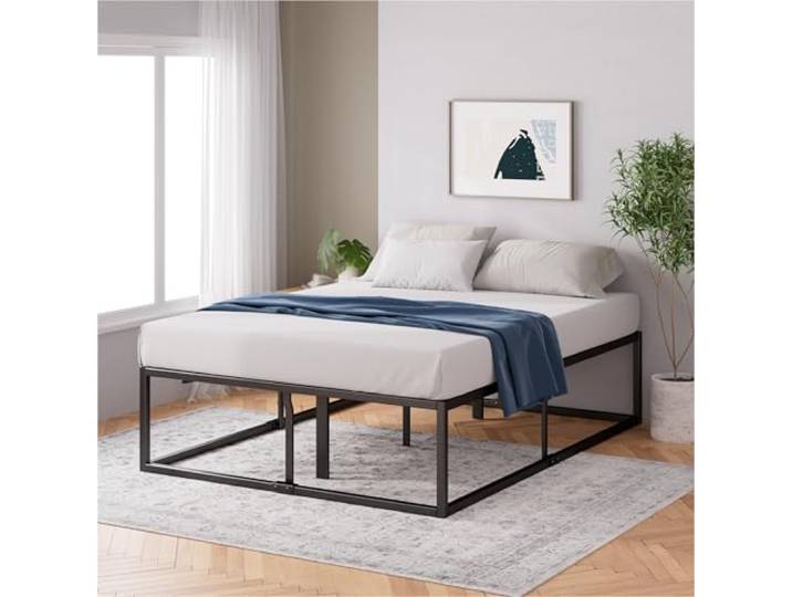 Zinus Joseph Cadre de lit en métal 160 x 200 cm 46cm Sommier Support de Lattes en Bois Plateforme Rangement sous Le lit Noir