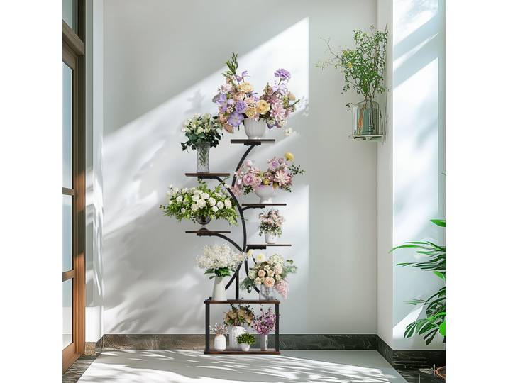 Support de plantes en forme d'arbre industriel, étagère de présentation, plusieurs étagères organisatrices, porte-fleurs d'angle pour la décoration de la maison et du jardin