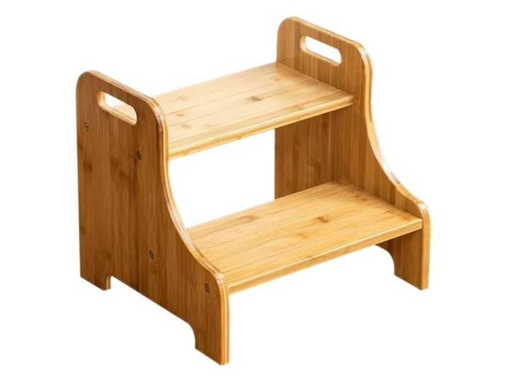 Tabouret à deux marches pour enfants tabouret en bois avec poignée de transport adapté aux salles de bains cuisines et toilettes.