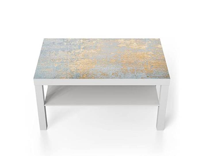DEQORI Glastisch weiß groß 90x50 cm Motiv Wand mit Gold-Struktur ausgefallener Beistelltisch aus Glas Hochglanz Couchtisch fürs Wohnzimmer moderner Couch Tisch mit Design