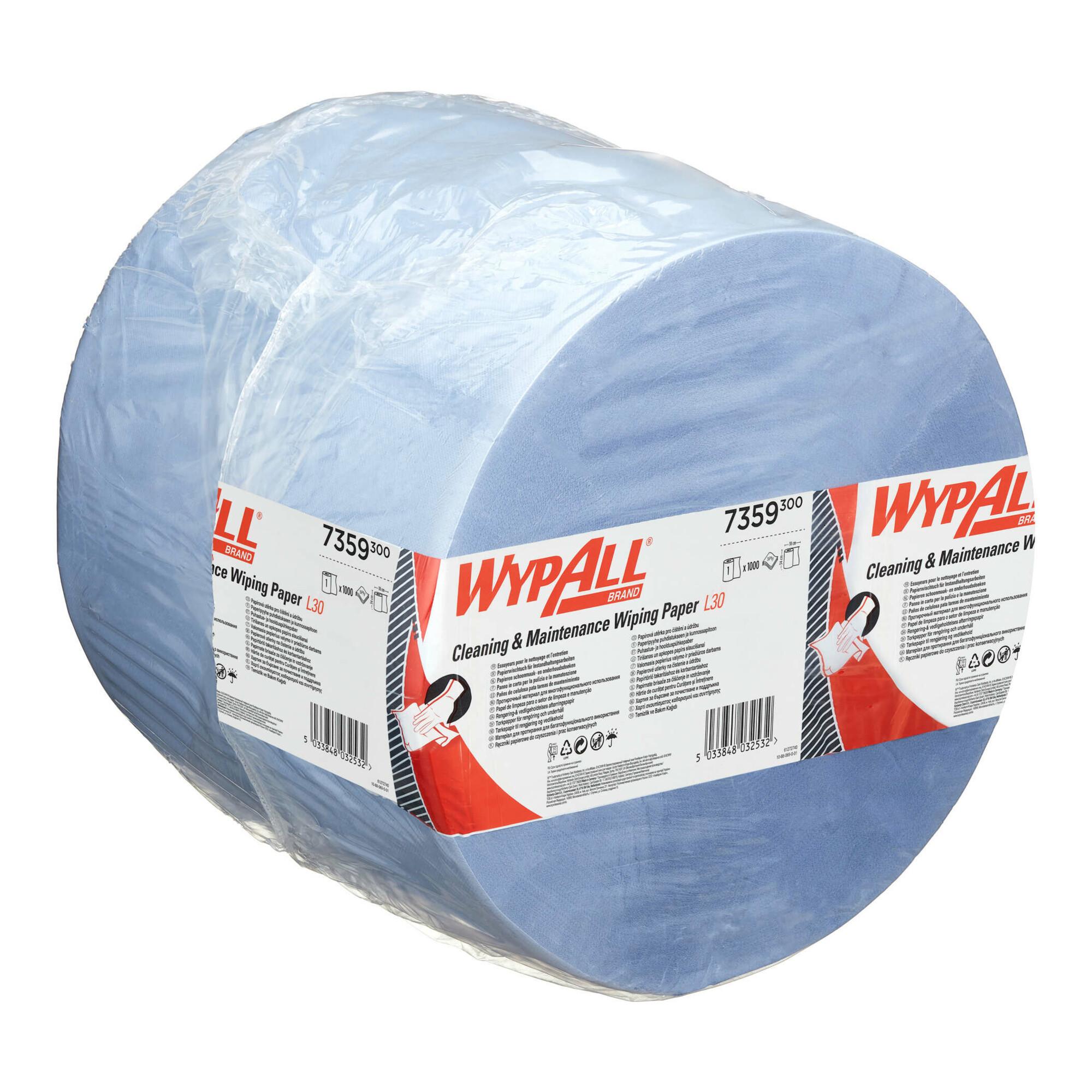 WypAll L30 blaue Reinigungstücher für Reinigung + Wartung, 1 blaue Rolle x 1.000 blaue, 3-lagige Reinigungstücher (7359)
