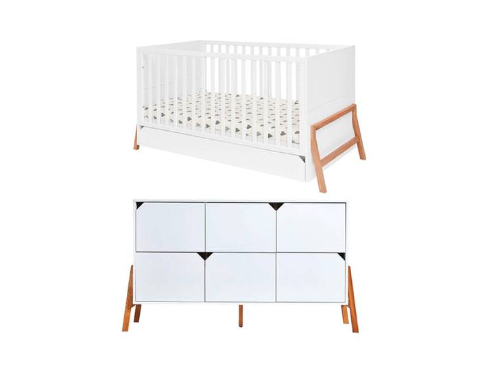 Lit évolutif 70x140 et commode 6 tiroirs Bellamy Lotta Blanc