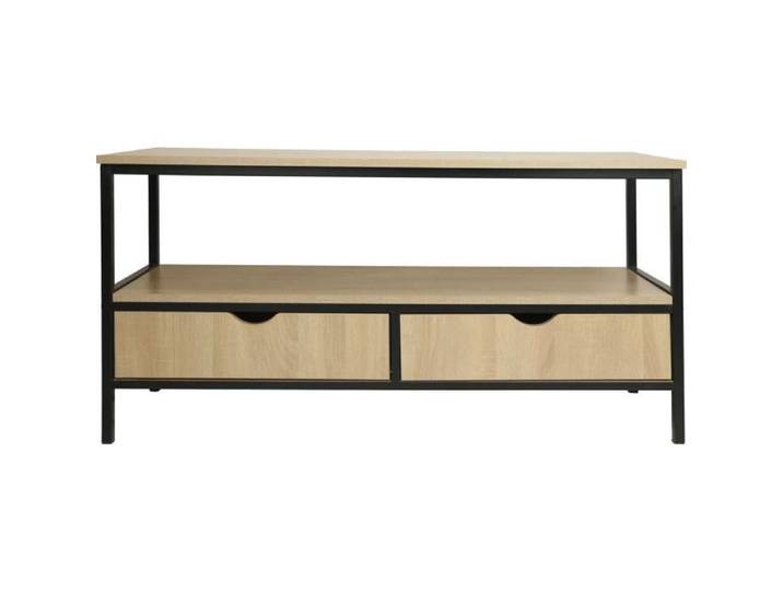 Meuble TV avec tiroir style industriel  Detroit  - 113 x 40 x 55 cm - Beige