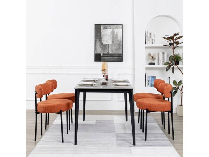 DYHOME Chaise-Lot de 4 Chaises -Chaise de Salle à Manger-Design Modern-Chaise Métallique-Revêtement Rembourré-Orange