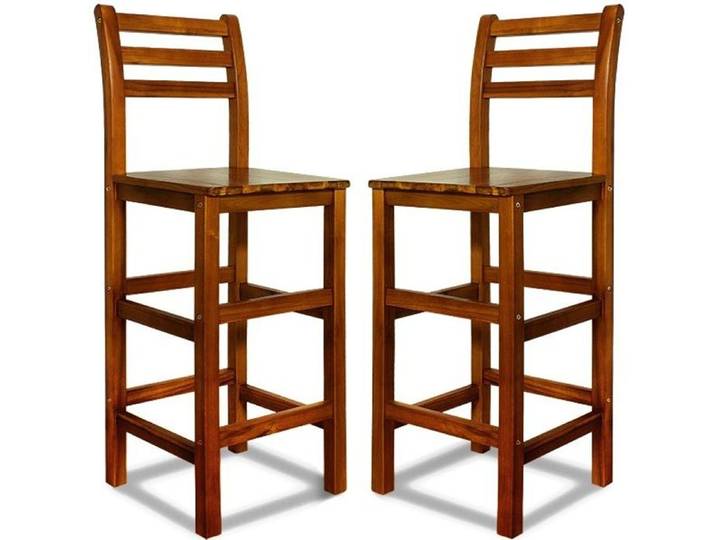 2x Tabouret haut en bois acacia bar dossier repose-pied 110x40x36cm bistrot