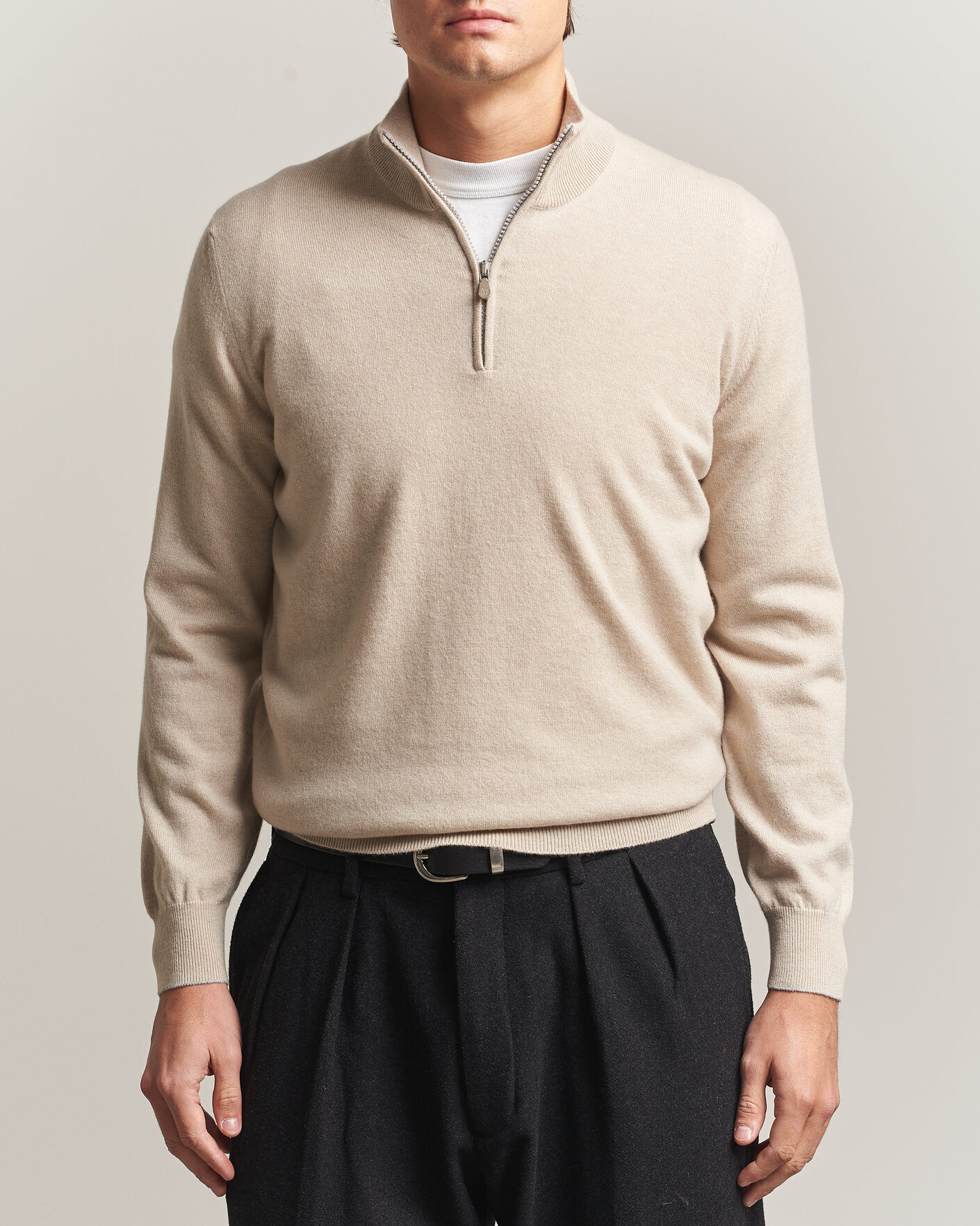 Brunello Cucinelli 2 Ply Cashmere Half Zip Sand men 48 Beige