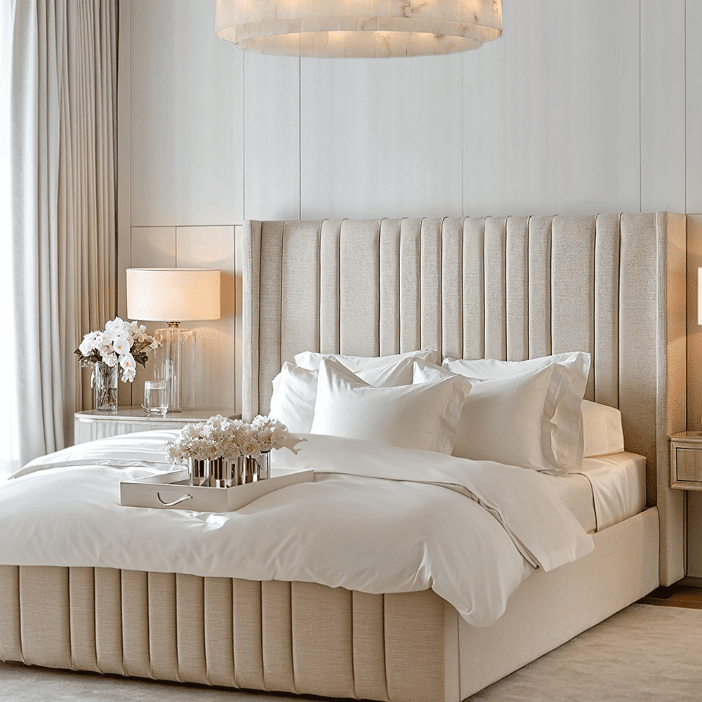 Faith Luxury Stone Textured Channelled Bed, Emperor