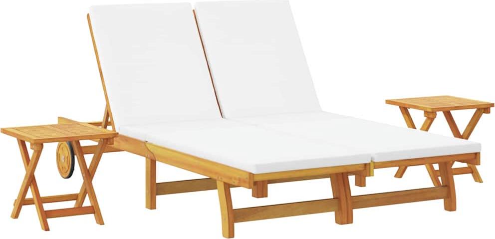 Sonnenliege mit Kissen Cremeweiß Massivholz Akazie