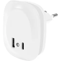 OSRAM Steckdosen Nachtlicht LUNETTA Edge Weiß mit USB weiß - warmweißes Licht, Tageslichtsensor, USB-A & USB-C Anschluss,