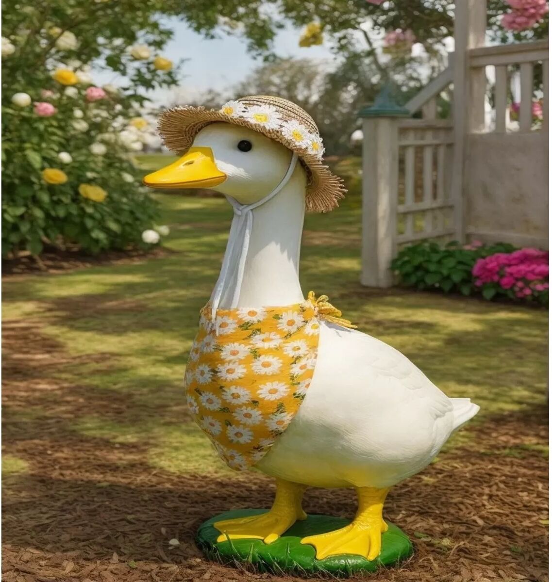 INF Cottagecore-Veranda-Gans Outfit für Haustiere – Polyester-Strohhut und Gänseblümchen-Dreieckstuch für Veranda- und