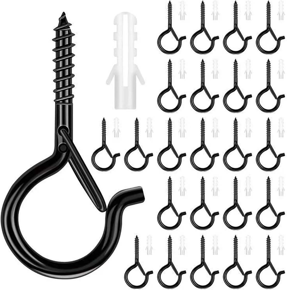 20 stuks Zwarte Heavy-duty Veiligheidsklem Schroefhaak, 54 cm Q-vormige Ooghaak voor Verlichting en Planten